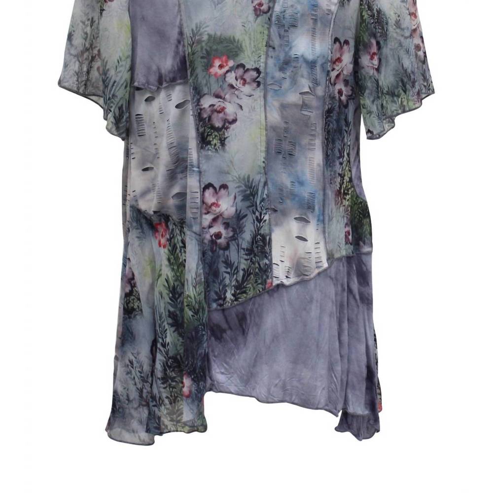 NEW LV COLLECTION floral asymmetrical hem top in grey